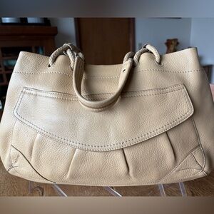 Cole Haan Vintage Classics Buttercream Pebble Leather Shoulder Bag Braid Handles